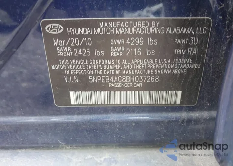 2011 Hyundai Sonata Gls из США, поврежденный, VIN 5NPEB4AC8BH037268